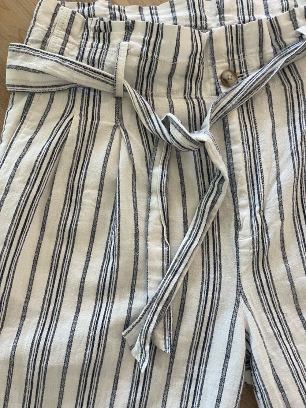 Madewell Linen Paperbag Pants Size 10 Coastal Stripe Crop Tie Waist Summer - Picture 6 of 14